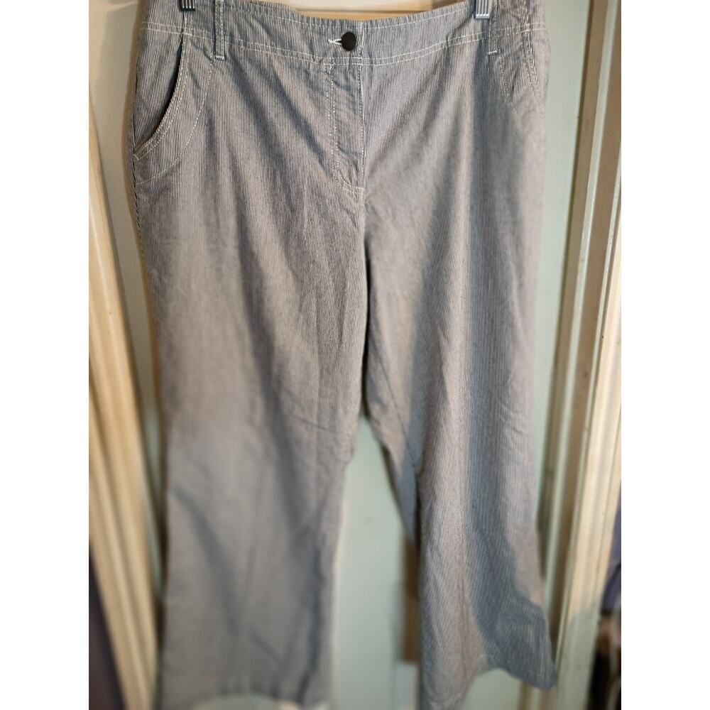 Chicos Additions Seersucker Pants Blue White Wide Leg Sz3/ XL Casual Beach...